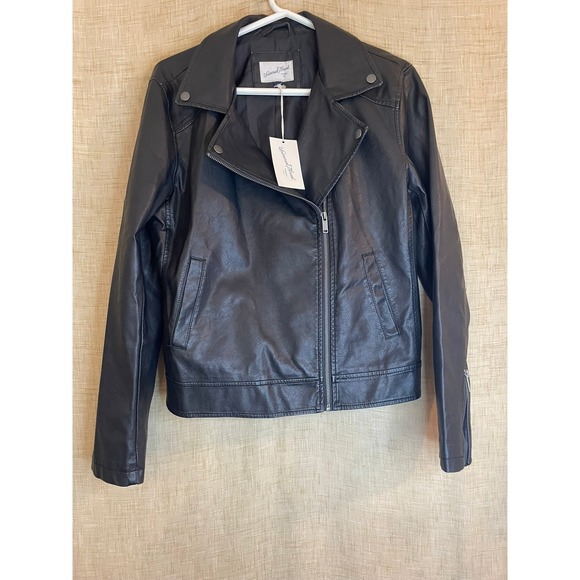 Universal Thread Black Faux Leather Motorcycle Biker Jacket Womens Size L - Picture 1 of 10